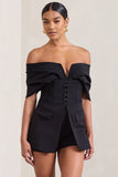 Damsel Black Cotton-Blend Corset Bardot Playsuit