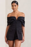 Damsel Black Cotton-Blend Corset Bardot Playsuit