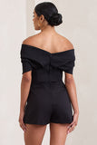 Damsel Black Cotton-Blend Corset Bardot Playsuit