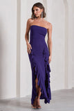 Susan Purple Bandeau Maxi Dress With Ruffled Splits