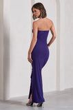 Susan Purple Bandeau Maxi Dress With Ruffled Splits