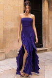 Susan Purple Bandeau Maxi Dress With Ruffled Splits