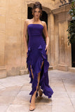 Susan Purple Bandeau Maxi Dress With Ruffled Splits