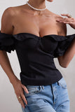 Naturally Black Cotton-Blend Structured Bardot Top