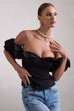 Naturally Black Cotton-Blend Structured Bardot Top
