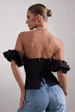 Naturally Black Cotton-Blend Structured Bardot Top