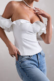 Naturally White Cotton-Blend Structured Bardot Top