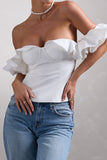 Naturally White Cotton-Blend Structured Bardot Top