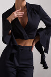 Sophie Black Cotton-Blend Tailored Cropped Blazer With Ruffled Cuffs