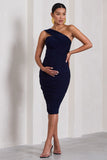Contour Navy Maternity One Shoulder Bodycon Midi Dress