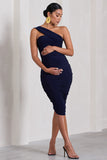Contour Navy Maternity One Shoulder Bodycon Midi Dress