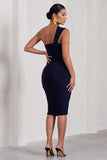 Contour Navy Maternity One Shoulder Bodycon Midi Dress