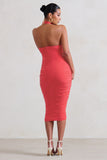 Chrissy Coral Maternity Halterneck Ruched Midi Dress