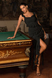 Havana Heat Black Cowl Ruffle Chiffon Midi Dress