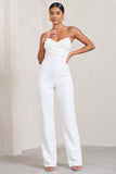 Bellezza White Bandeau Corset Wide Leg Jumpsuit