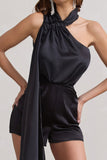 Ladies Day Black Satin Scarf Detail Playsuit