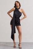 Ladies Day Black Satin Scarf Detail Playsuit