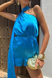 Ladies Day Blue Satin Scarf Detail Playsuit