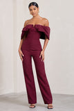 Time Will Tell Berry Off The Shoulder Wide Leg Jumpsuit