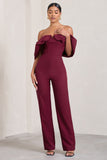 Time Will Tell Berry Off The Shoulder Wide Leg Jumpsuit