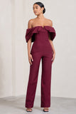 Time Will Tell Berry Off The Shoulder Wide Leg Jumpsuit