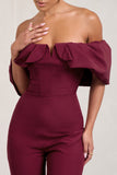 Time Will Tell Berry Off The Shoulder Wide Leg Jumpsuit