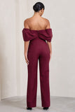 Time Will Tell Berry Off The Shoulder Wide Leg Jumpsuit