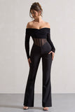 Into The Night Black Sheer Bardot Long-Sleeved Corset Jumpsuit