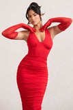 Your Touch Red Sheer Long Ruched Gloves