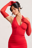 Your Touch Red Sheer Long Ruched Gloves