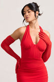 Your Touch Red Sheer Long Ruched Gloves