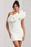At The Opera White Satin One Shoulder Ruffled Mini Dress