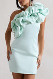 At The Opera Mint Satin One Shoulder Ruffled Mini Dress