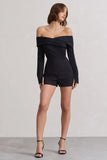 Front Row Black Long-Sleeved Bardot Corset Playsuit