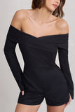 Front Row Black Long-Sleeved Bardot Corset Playsuit