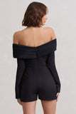 Front Row Black Long-Sleeved Bardot Corset Playsuit