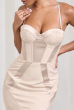 Custom Champagne Satin Sweetheart Corset Fishtail Maxi Dress