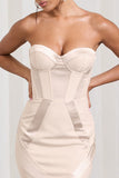 Custom Champagne Satin Sweetheart Corset Fishtail Maxi Dress