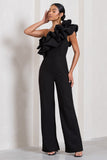 Monica Black Asymmetric Ruffled Wide-Leg Jumpsuit