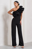 Monica Black Asymmetric Ruffled Wide-Leg Jumpsuit