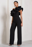 Monica Black Asymmetric Ruffled Wide-Leg Jumpsuit