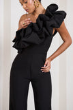 Monica Black Asymmetric Ruffled Wide-Leg Jumpsuit