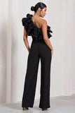 Monica Black Asymmetric Ruffled Wide-Leg Jumpsuit