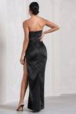 Expose Black Satin Sweetheart Corset Asymmetric Maxi Dress