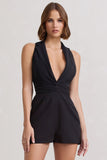 Game Of Chase Black Sleeveless Laced Blazer Playsuit
