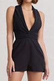 Game Of Chase Black Sleeveless Laced Blazer Playsuit