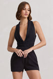 Game Of Chase Black Sleeveless Laced Blazer Playsuit