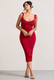 Irina Red Cowl-Neck Bodycon Midi Dress