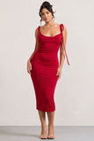 Irina Red Cowl-Neck Bodycon Midi Dress