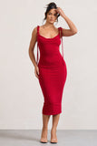 Irina Red Cowl-Neck Bodycon Midi Dress